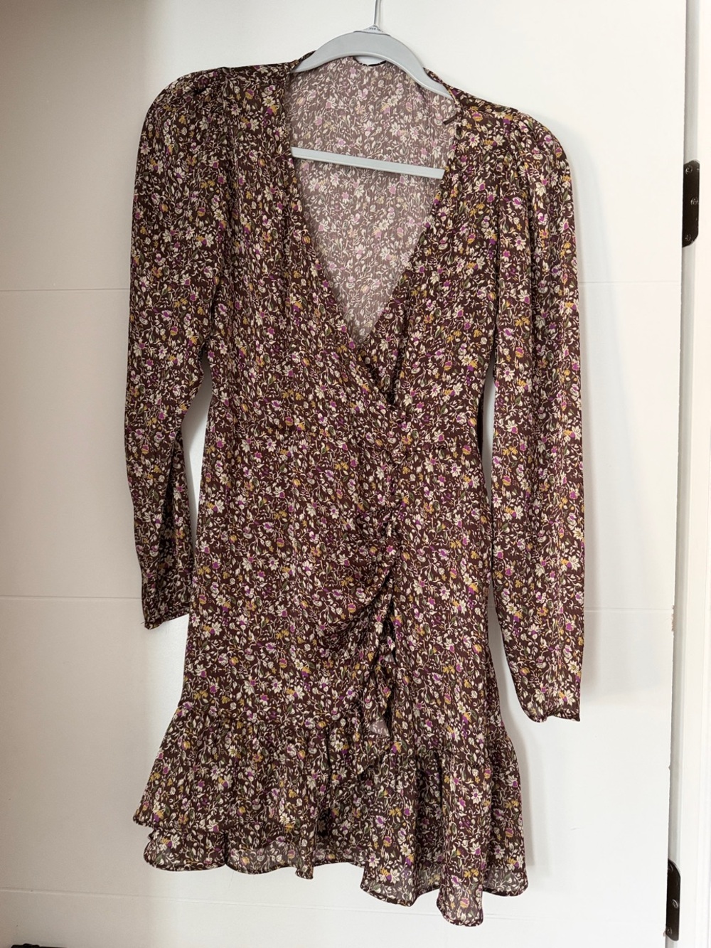 Zara Floral Wrap Mini Dress in Brown